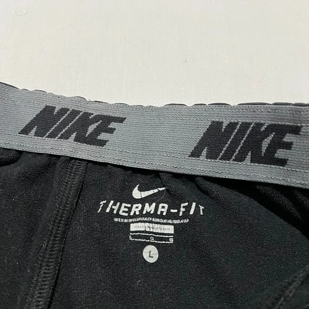 Nike Mens Black Grey Logo Elastic Waist Therma-Fit Gym Training Sweatpants L